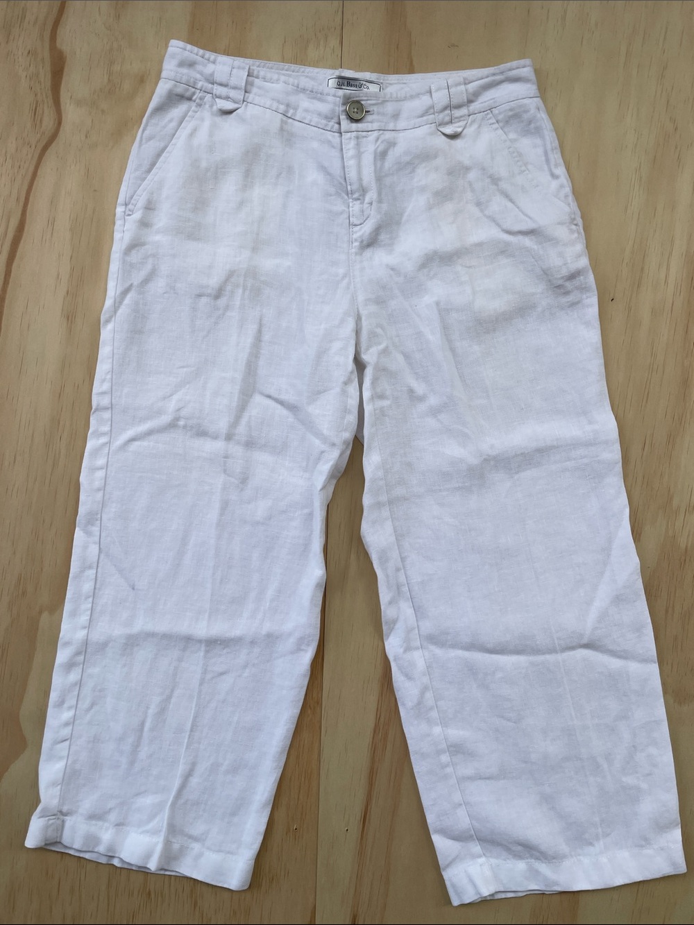 G.H Bass White 100% Linen Wide Leg Capris Pants